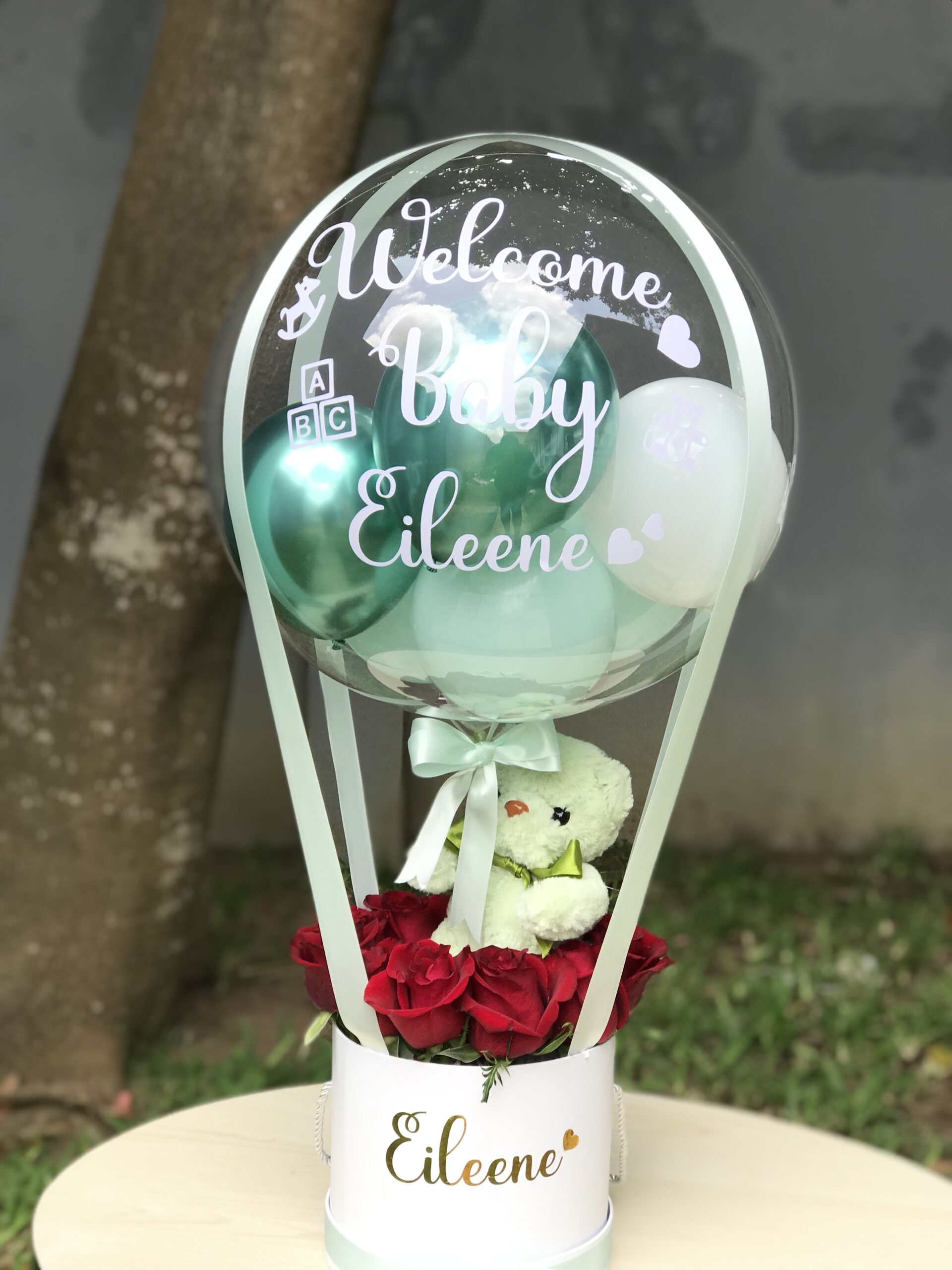  Montgolfière fleurs naturelles et nounours